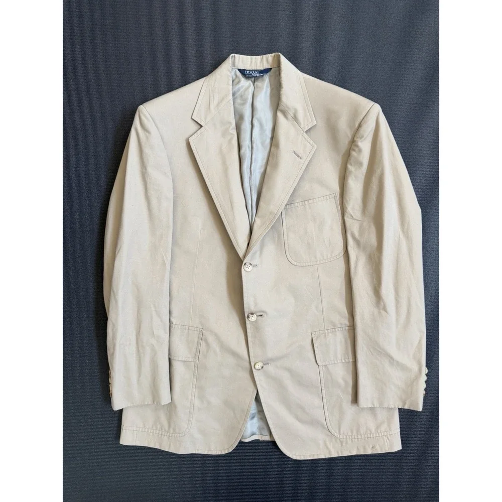 Vintage Rare Polo Ralph Lauren Blazer Cotton Beige Made In USA Men's